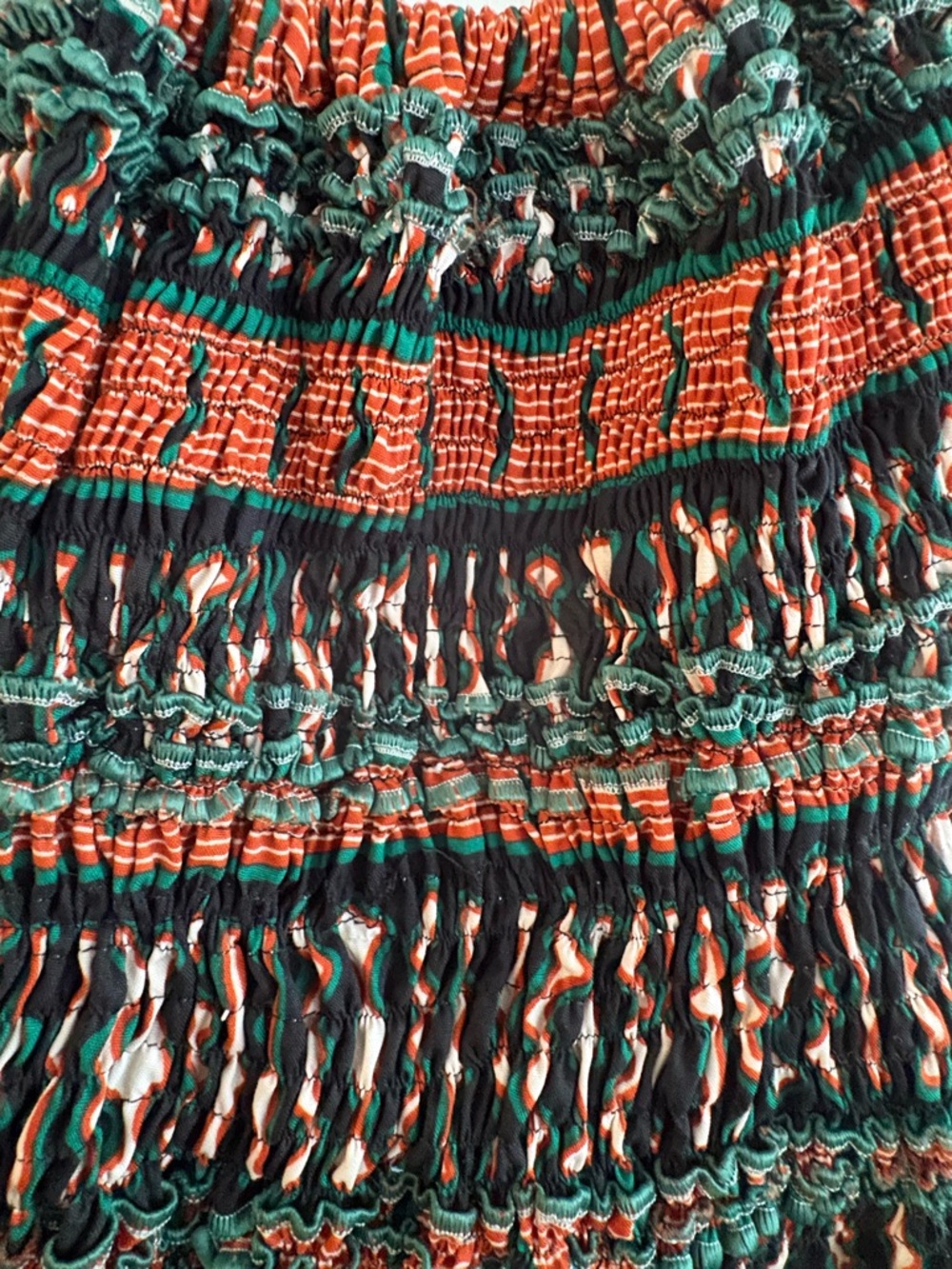 Smocked Bodice African Wax Print Maxi Dress in Rust, Green and Black - Picture 4 of 4